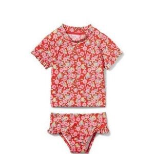 Janie and Jack Red Ditsy Floral Rashguard Swim shirt Girls Size 3/6m